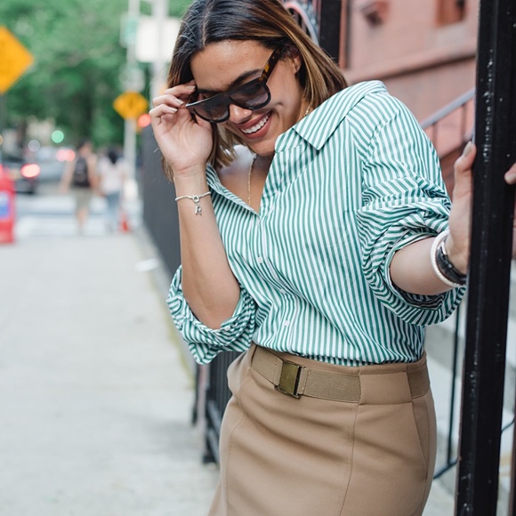 3/$25 Hollister Green & White Stripe Button Blouse - Picture 2 of 10
